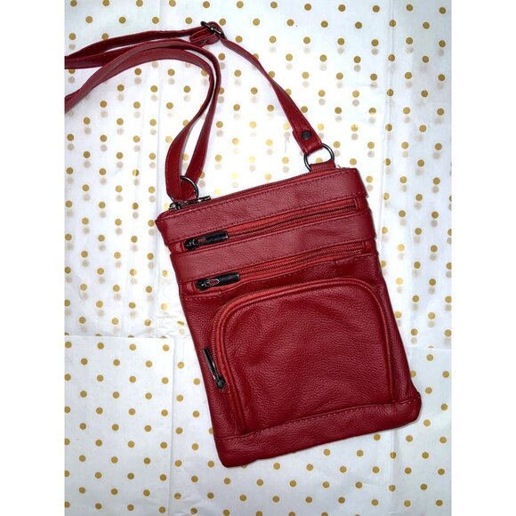 Red Crossbody Bag With Multiple Zipper Pockets & Adjustable Strap 28” - Picture 2 of 2
